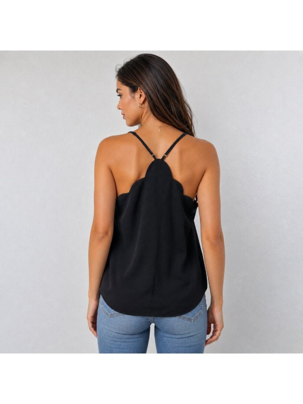 J.Crew Factory Scalloped Cami Tank Top Black Size 14 NWT - Picture 2 of 12